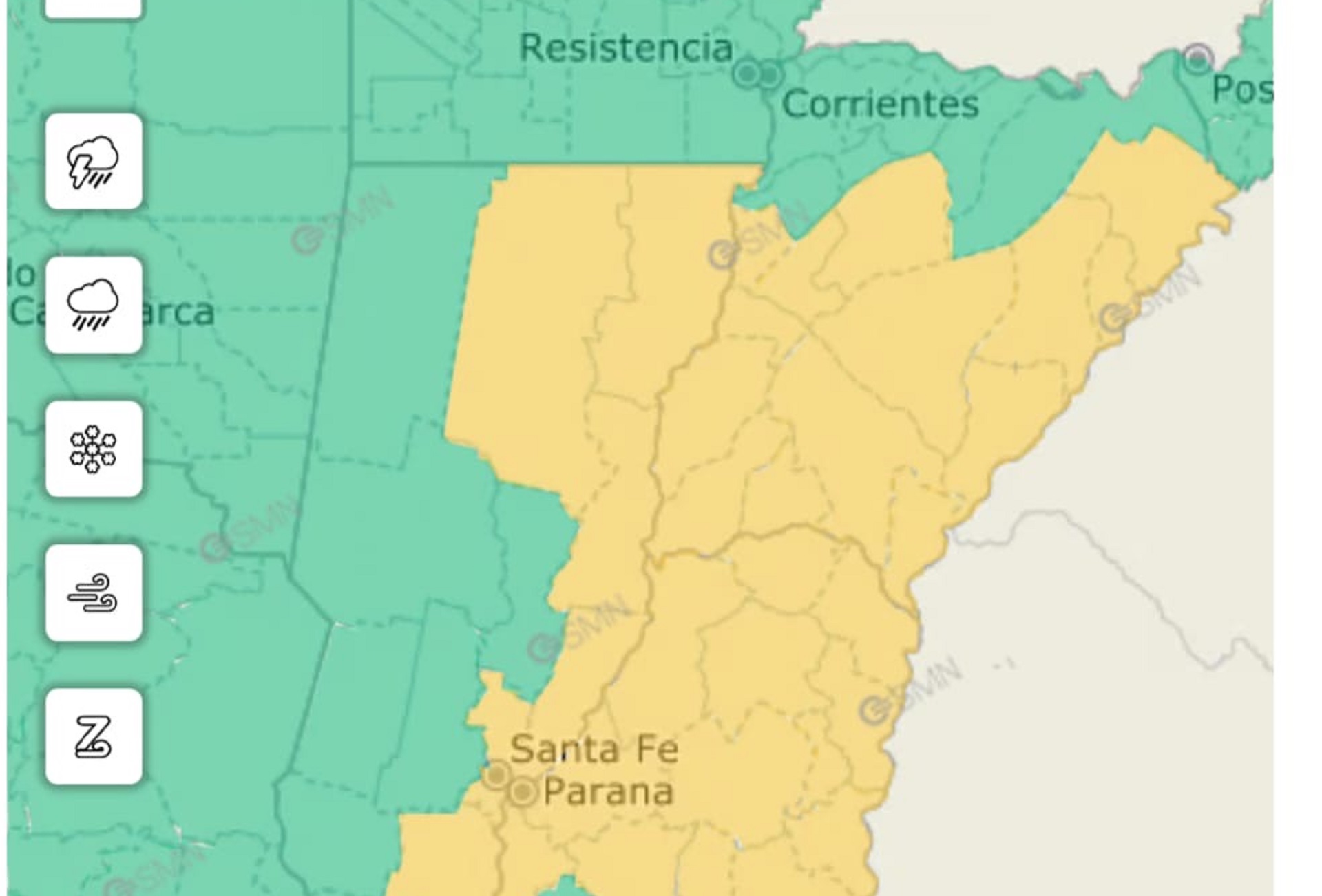 Alerta amarilla por tormentas para este lunes