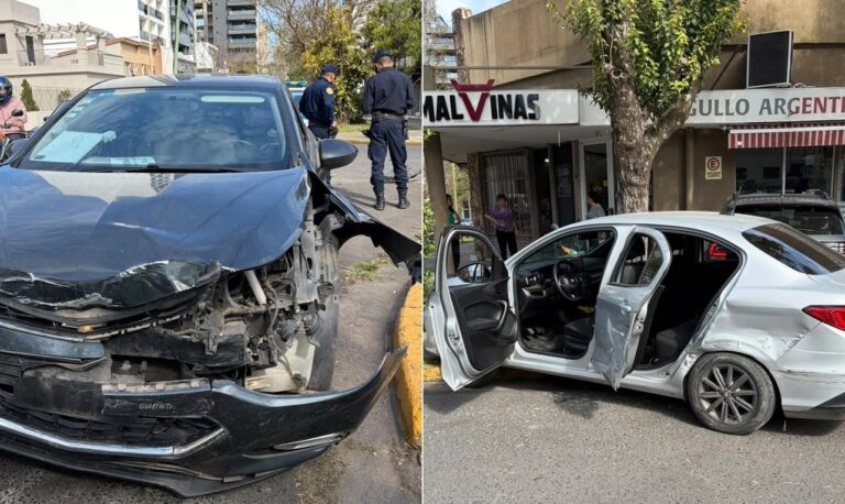 Fuerte choque entre dos autos y una moto en una esquina del centro de Paraná
