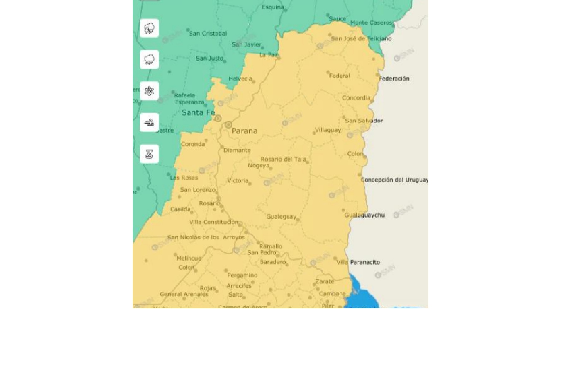 Rige un alerta amarilla por tormentas para toda la provincia de Entre Ríos